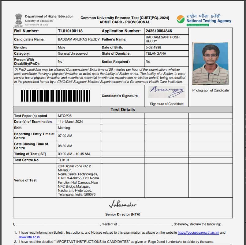 CUET PG Admit Card 2024 (Out), Direct Download Link Hall Ticket pgcuet